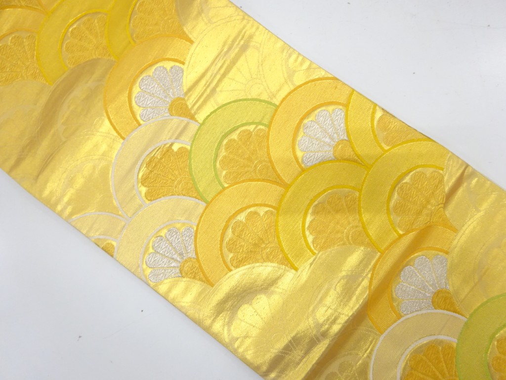 JAPANESE KIMONO / ANTIQUE FUKURO OBI / SILK / WOVEN KIKU SEIGAIHA